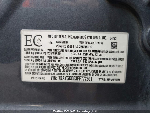 7SAYGDEE3PF772601 Tesla 2023