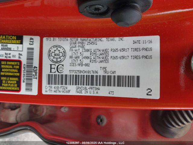 5TFDZ5BN3HX017696 Toyota Tacoma Dbl Cab/sr5/trd Sport/or