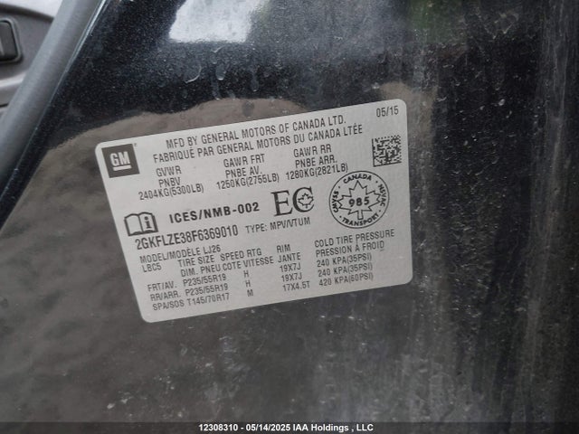2GKFLZE38F6369010 GMC lfx - sidi, vvt, e85 max, alum