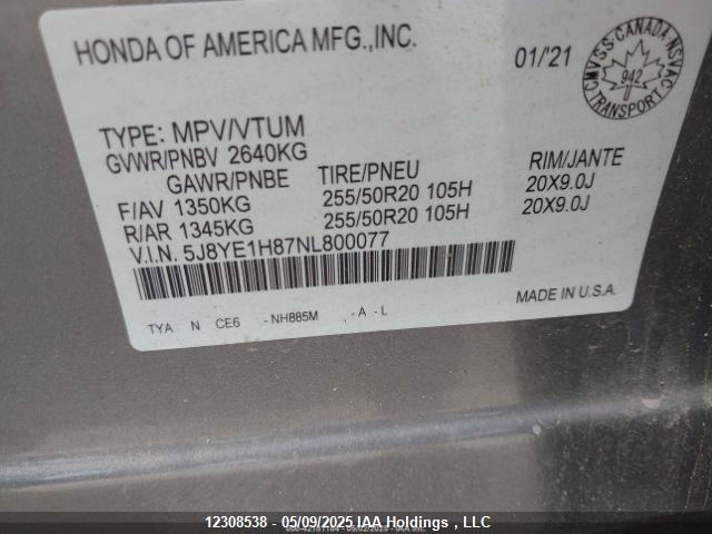 5J8YE1H87NL800077 Acura Mdx Advance