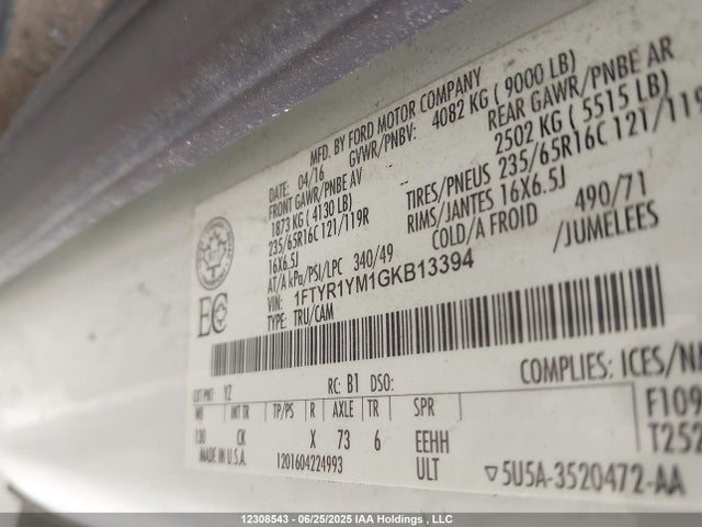 1FTYR1YM1GKB13394 Ford 2016