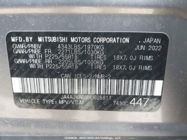 JA4AJVAW9NU605811 Mitsubishi Rvr Gt/le/se/sel