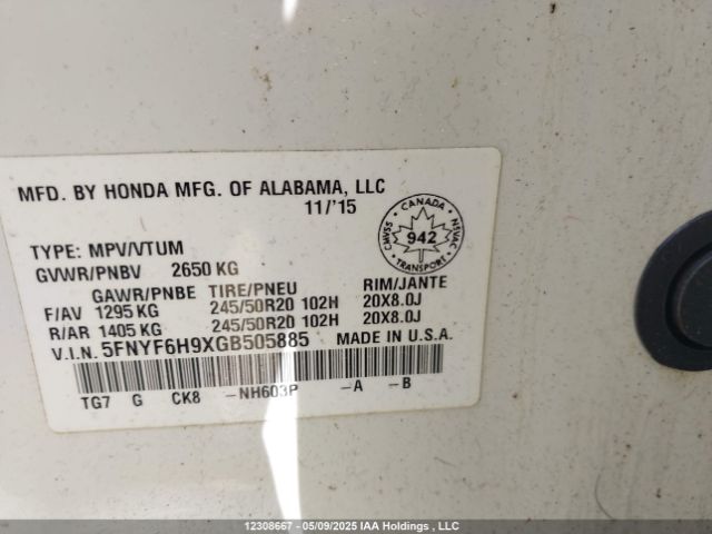 5FNYF6H9XGB505885 Honda j35y6