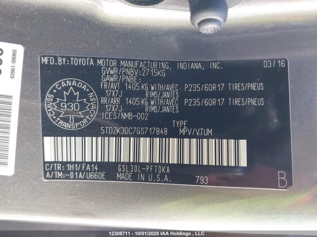 5TDZK3DC7GS717848 Toyota 2gr-fks