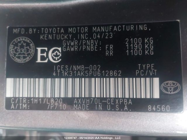 4T1K31AK5PU612862 Toyota a25a-fxs, 3nm