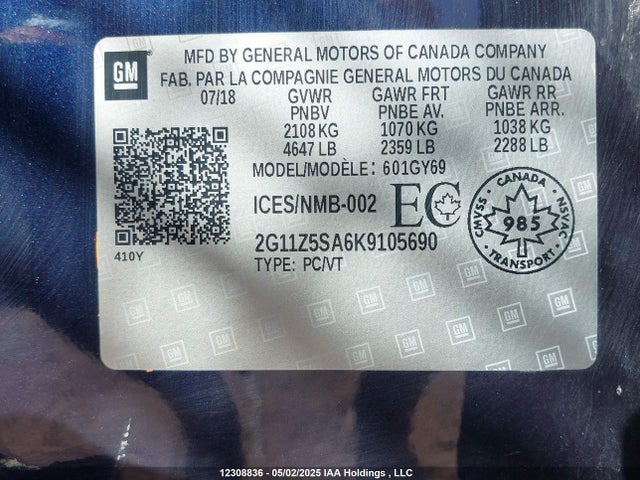 2G11Z5SA6K9105690 Chevrolet lcv - spark ignited direct injection, dcvcp, variable valve timing, e85 max, e0-e100, alum
