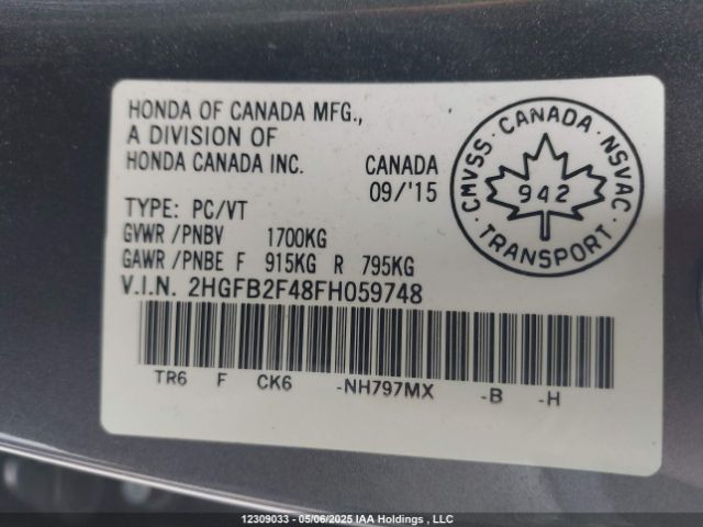 2HGFB2F48FH059748 Honda r18z1