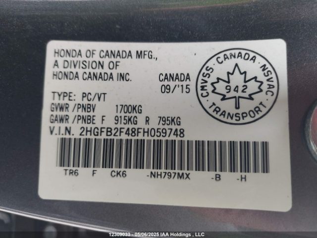 2HGFB2F48FH059748 Honda r18z1