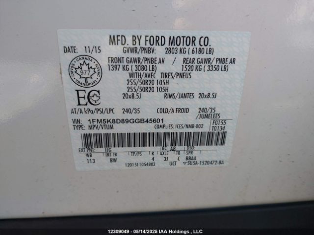 1FM5K8D89GGB45601 Ford Explorer