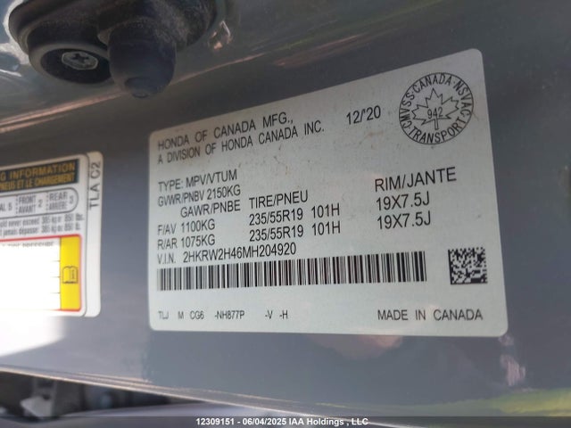 2HKRW2H46MH204920 Honda l15be
