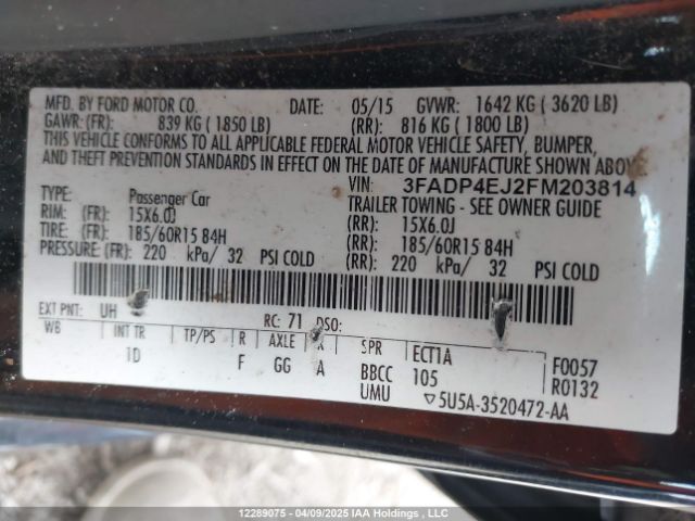 3FADP4EJ2FM203814 Ford FIESTA SE