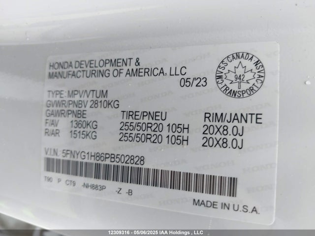 5FNYG1H86PB502828 Honda j35y8