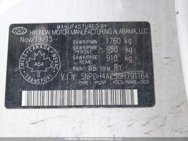5NPDH4AE3GH791164 Hyundai dohc mpi nu