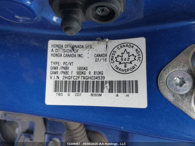 2HGFC2F7XGH034939 Honda CIVIC EX