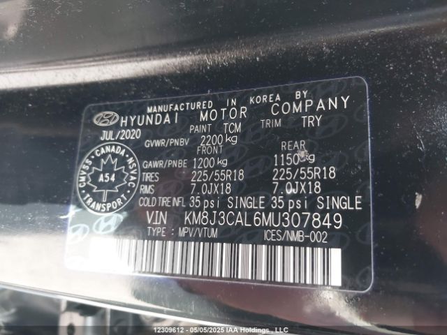 KM8J3CAL6MU307849 Hyundai Tucson Limited/sel/sport/ultimate/value