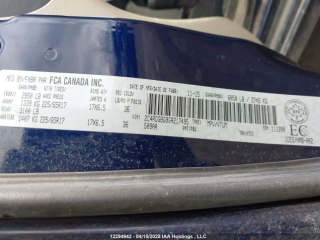 2C4RDGBG9GR217495 Dodge Grand Caravan Se/sxt