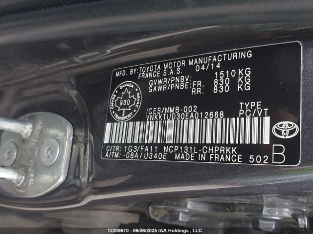 VNKKTUD30EA012668 Toyota 1nz-fe