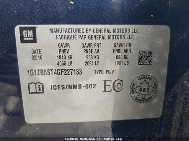 1G1ZB5ST4GF227133 Chevrolet lfv - di: direct injection, vvt, gen1 gmna