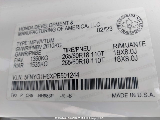 5FNYG1H6XPB501244 Honda Pilot Trailsport