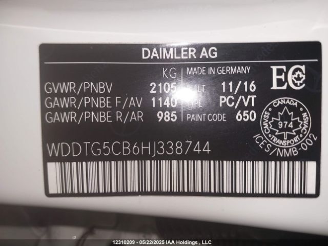 WDDTG5CB6HJ338744 Mercedes-Benz 2017