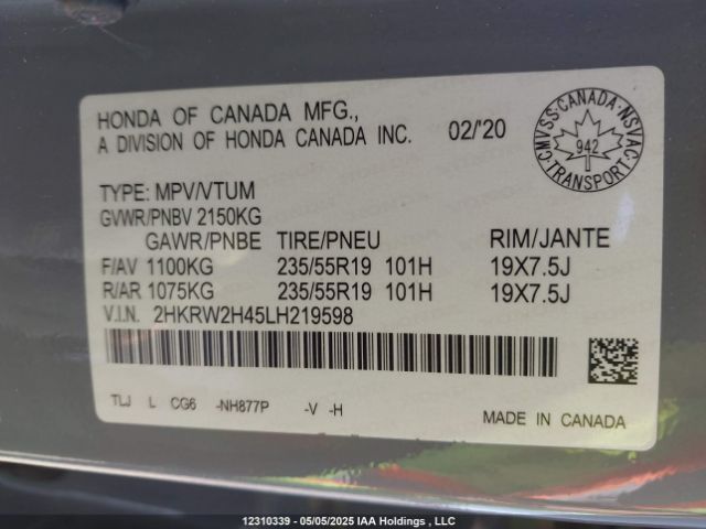 2HKRW2H45LH219598 Honda Cr-v Sport