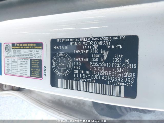 5XYZUDLA2HG392993 Hyundai Santa Fe Sport 2.0t Limited