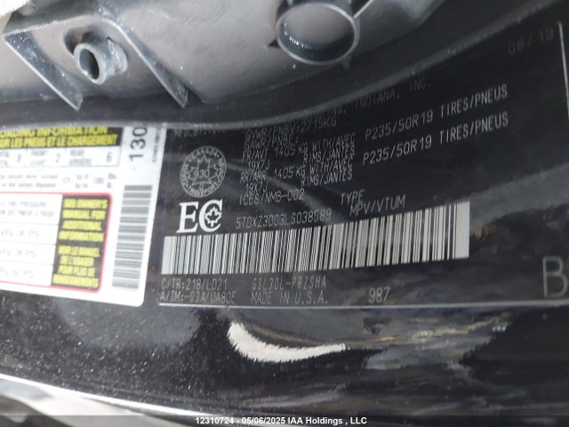 5TDXZ3DC3LS038589 Toyota 2gr-fks