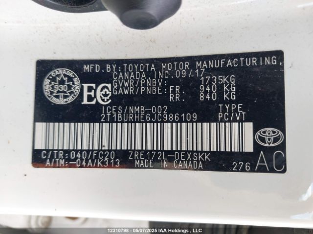2T1BURHE6JC986109 Toyota 2zr-fe