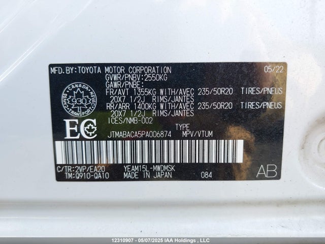 JTMABACA5PA006874 Toyota 1ym motor