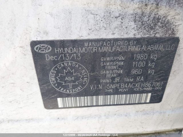 5NPEB4ACXEH867061 Hyundai SONATA GLS