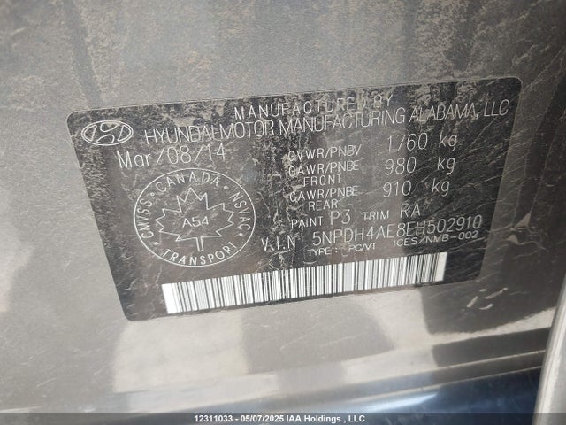 Hyundai dohc mpi nu 2014 5NPDH4AE8EH502910 Image 9