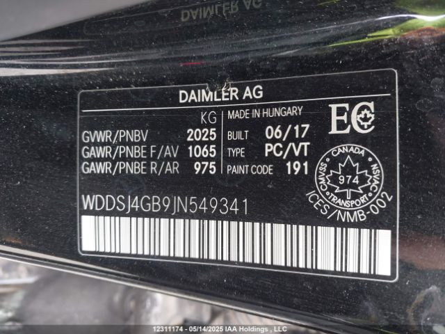 WDDSJ4GB9JN549341 Mercedes-Benz CLA 250 4MATIC
