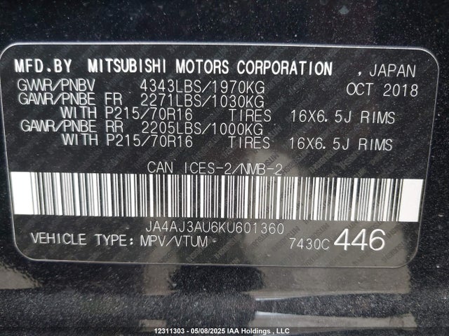 JA4AJ3AU6KU601360 Mitsubishi RVR