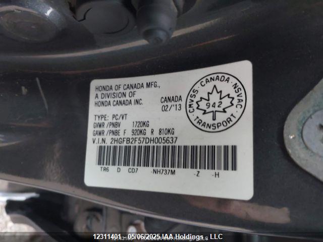 Продажа на аукционе авто 2013 Honda Civic Sdn, vin: 2HGFB2F57DH005637, номер лота: 12311401