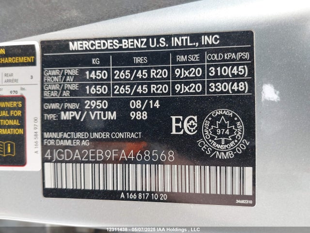 4JGDA2EB9FA468568 Mercedes-Benz 2015