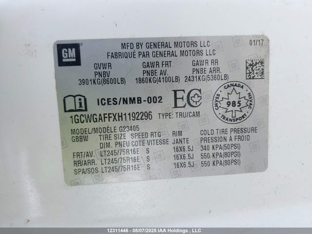 1GCWGAFFXH1192296 Chevrolet l20 - engine flexible fuel, iron