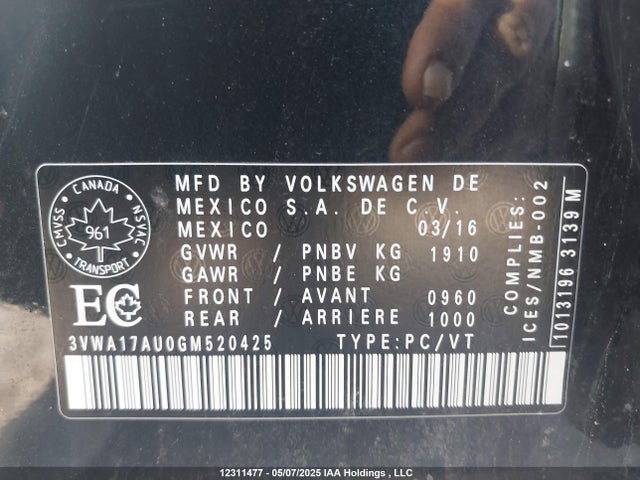 3VWA17AU0GM520425 Volkswagen 1.8 tsi