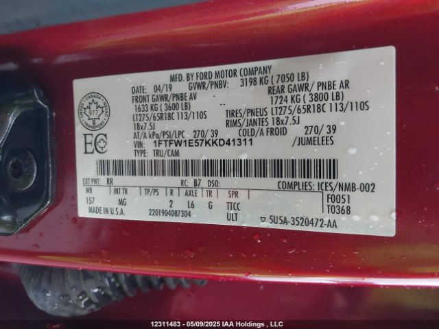 1FTFW1E57KKD41311 Ford 5.0l 4v