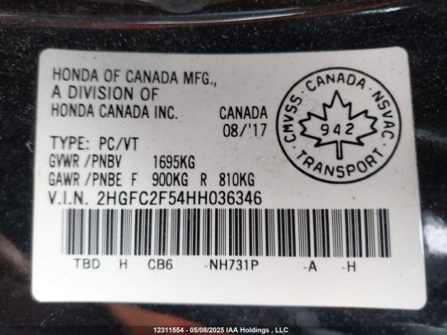 2HGFC2F54HH036346 Honda k20c2