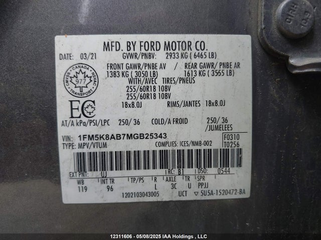 1FM5K8AB7MGB25343 Ford 2021