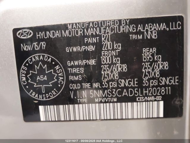 5NMS3CAD5LH202811 Hyundai gdi theta ii