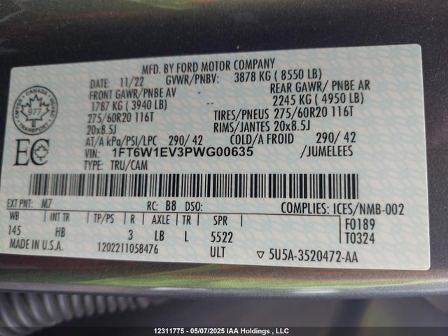 1FT6W1EV3PWG00635 Ford F-150