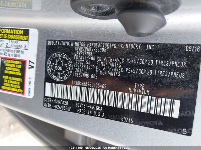 Toyota Venza Xle 2016 4T3BK3BB9GU125409 Image 9