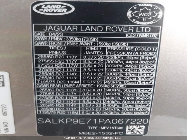 SALKP9E71PA067220 Land Rover nc10-p8h