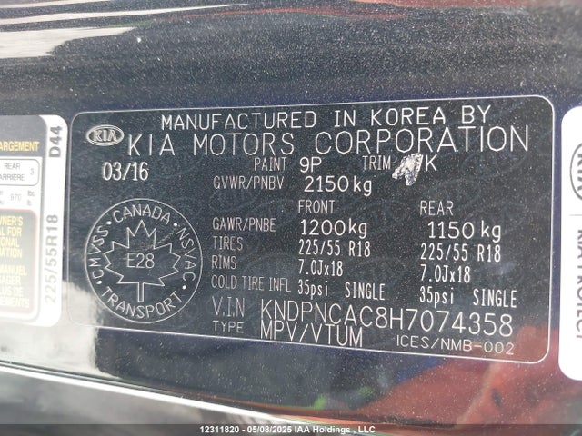 KNDPNCAC8H7074358 KIA gdi theta ii