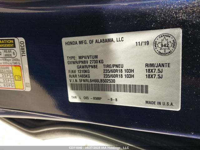 5FNRL6H66LB502530 Honda j35y7