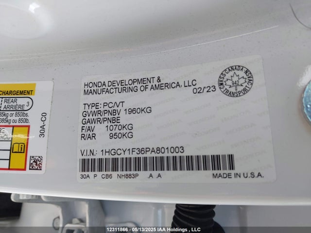 Honda l15be 2023 1HGCY1F36PA801003 Image 9