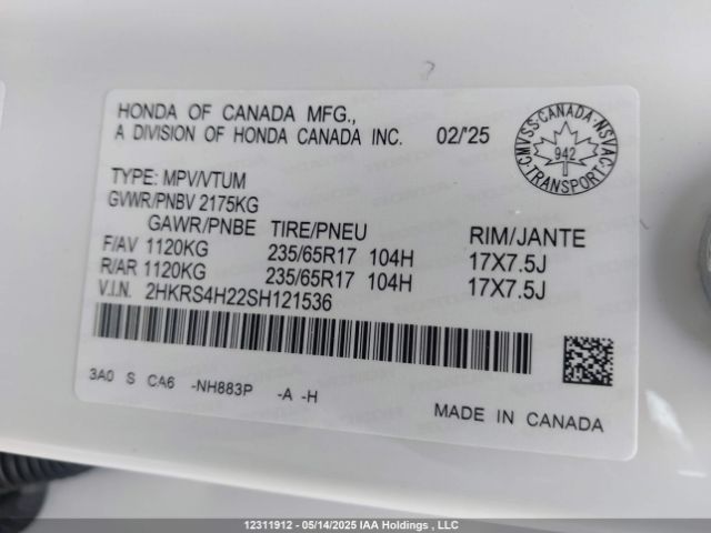 2HKRS4H22SH121536 Honda l15be
