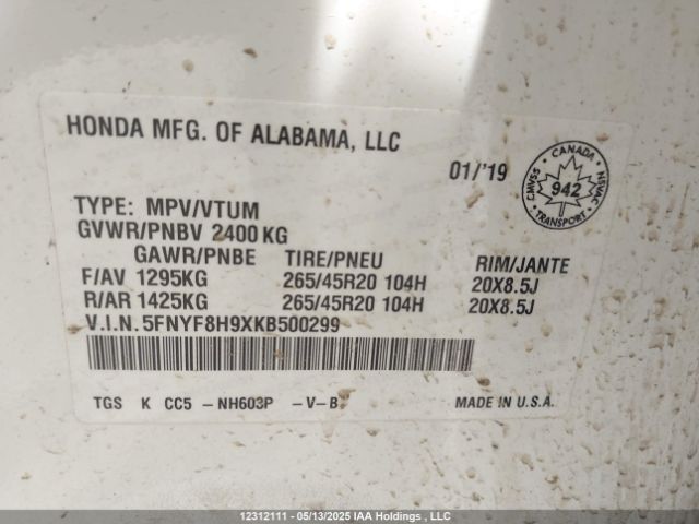 5FNYF8H9XKB500299 Honda j35y6