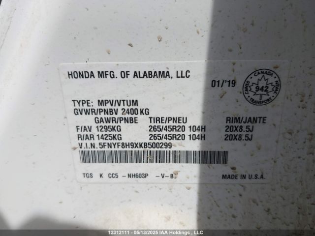 5FNYF8H9XKB500299 Honda j35y6
